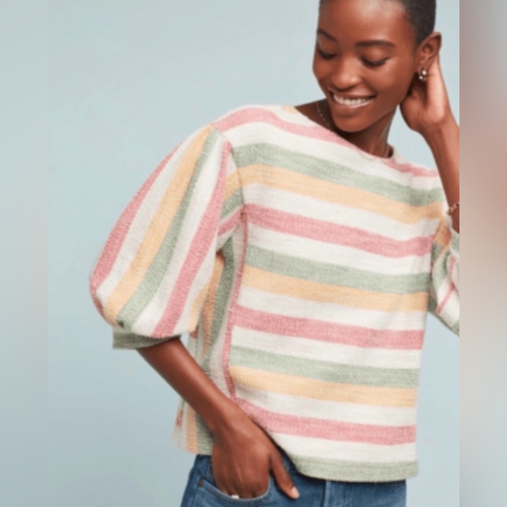 Anthropologie Current Air Abilene striped boxy top with balloon sleeves